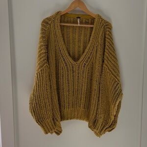 Free People Mustard V-Neck Sweater